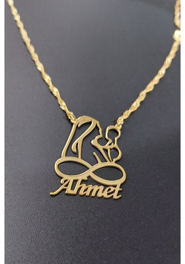 925 Ayar Gümüş 24 Ayar Altın Kaplama İsimli Anne Bebek Figürlü Kolye