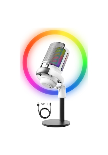 Rgb Mikrofon Seti Stream Sgaming Işıklı Mikrofon Ses Kayıt Cihazı