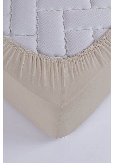 Penye-likralı Lastikli Çarşaf, 100 200 Tek Kişilik %100 Pamuk-elastan Örme Kumaş, 200 Gr/m²v Bej