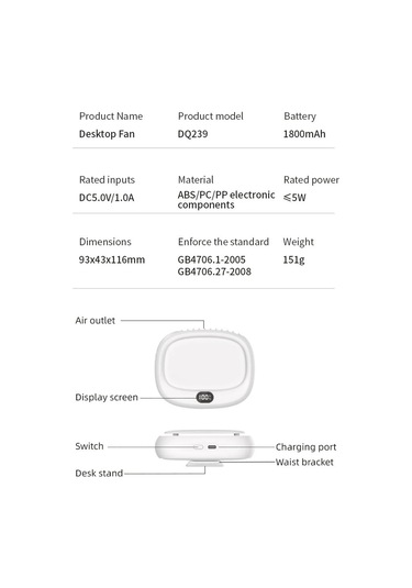 Jialan 1800mah El Mini Fan İşlevli Boyun Asılı Fanlar Ekran İle