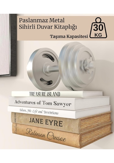 Sihirbaz Raf Duvar Rafı Metal Kitaplık Gizli Kitaplık Görünmez Dekoratif Duvar Kitaplığı 2 Adet Diğer