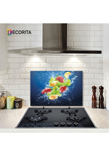 Decorıta Cam Ocak Arkası Koruyucu | Köpüklü Meyveler