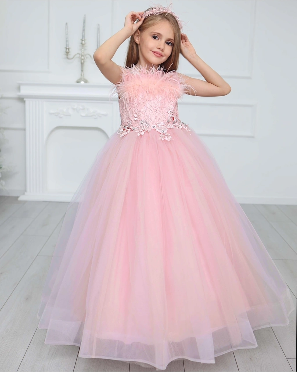 Uğur Böceği Çocuk Tüylü Incili Abiye Taçlı 2'li Set Takım Pudra