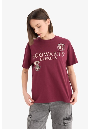 Defacto Coool Harry Potter Oversize Geniş Kalıp Sırt Baskılı Kısa Kollu Tişört E9850ax25aubr98 Bordo