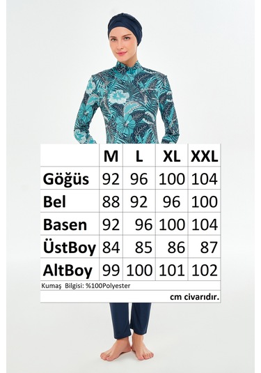 Likralı Tam Kapalı Tesettür Mayo Desenli 3104 Koyu Lacivert K.lacivert Koyu Lacivert