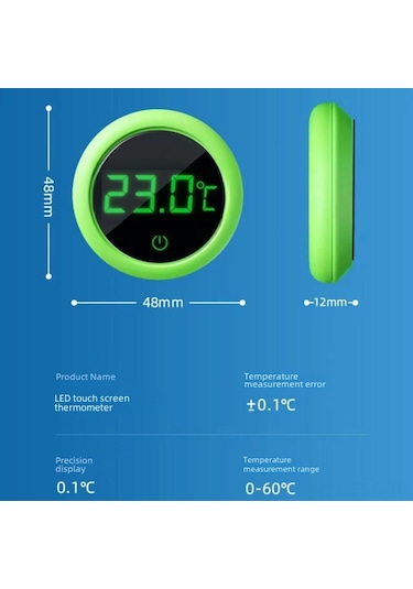 Hfambition Akvaryum Su Sıcaklığı Ölçer - Dijital Ekranlı, Su Geçirmez Sondalı, Dış Takılı Yuvarlak Yeşil Tip