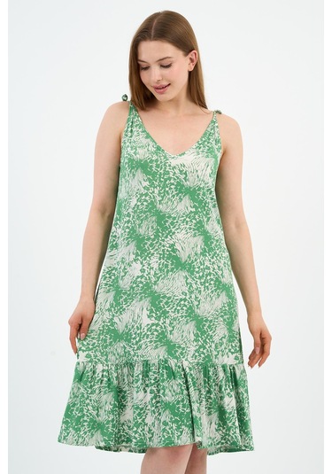 Bağlama Detaylı Askılı Volanlı Elbise B24-425-01 Yeşil