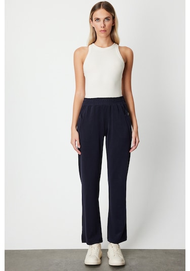 On Kadın Cebi Düğme Detaylı Eşofman Altı 66107 Lacivert Lacivert