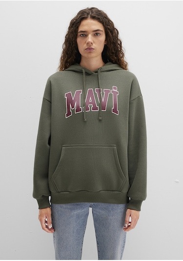Mavi - Mavi Logo Baskılı Kapüşonlu Haki Sweatshirt 1600361-71581 Yeşil