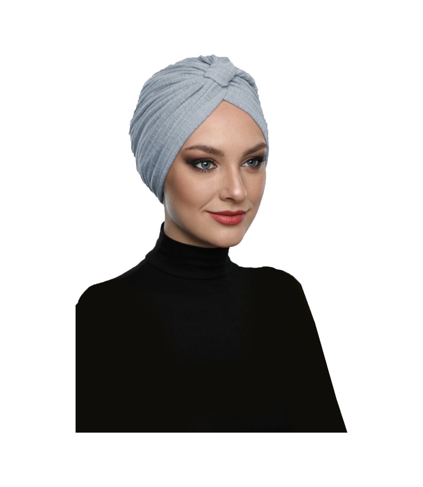 Pamuklu Bantlı Çapraz Astarlı Gri Hazır Türban Tesettür Havuz Bonesi Gri
