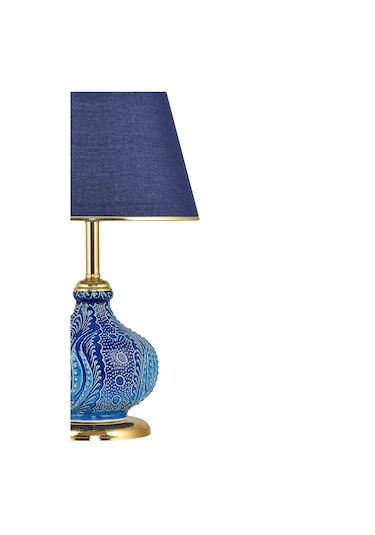 Patara Masa Lambası Abajur Mavi Çinili Gold Mavi