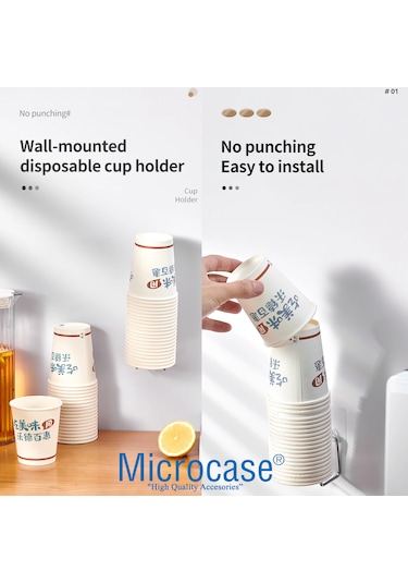 Microcase Yapışkanlı Duvara Yüzeye Monte Kağıt Bardak Askılığı - Al5307 2 Adet Gri