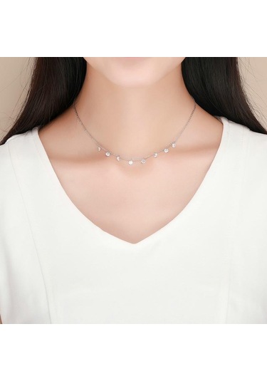 Gümüş Bamoer Gerçek 925 Ayar Gümüş Göz Kamaştırıcı Kübik Zirkon Yuvarlak Daire Cz Kolye Kolye Scn299