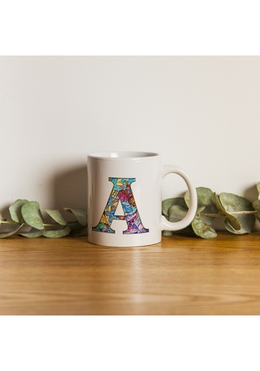 A Harfi Bardak 330 Ml İsme/harfe Özel Hediye, Renkli Harf Tasarım Beyaz