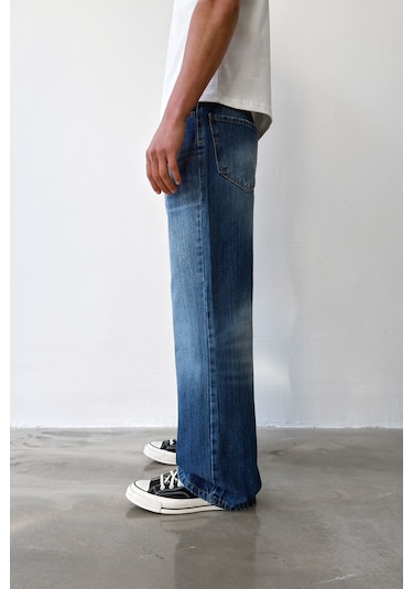 Flaw Yıkamalı Lazer Baskı İspanyol Paça Jean-29646 Mavi