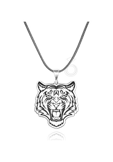 925 Ayar Gümüş Kaplan Tasarım Erkek Kolye Gümüş