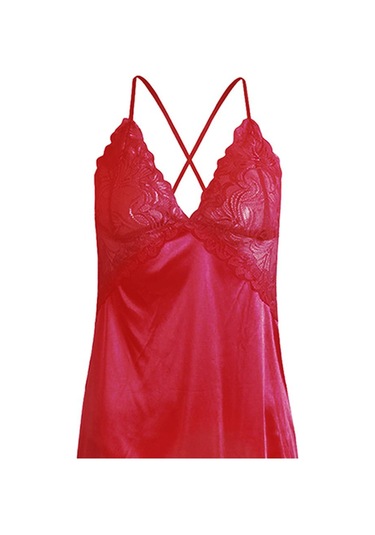 Dolıty Kadın Babydoll İç Giyim Dantel Askılı Pijama T-sırt Kırmızı L Kırmızı