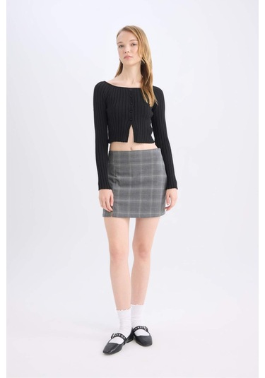 Defacto Coool Baskılı Yüksek Bel Mini Etek E1810ax24wngr206 Gri