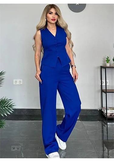 Kadın Yelek Pantolon Takım Kadın Şık Yelekli Takım - Dar Kalıptır Lacivert Lacivert