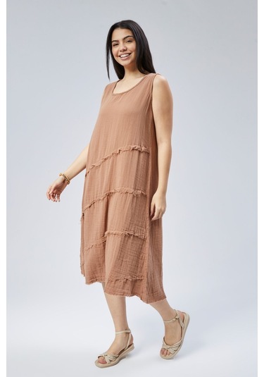 Muslin Elbise Yazın Vazgeçilmesi Camel