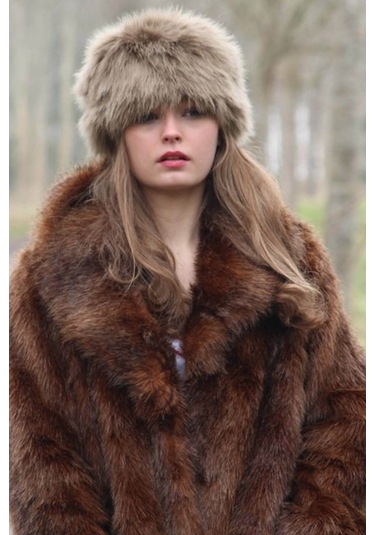 Kadın Cossack Kalpak Kürklü Kahve Şapka Kahve Standart