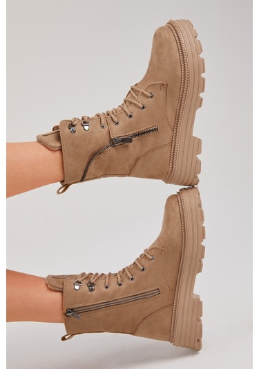 Tonny Black Kadın Vizon Süet Poli Taban Fermuar Detaylı Rahat Kal