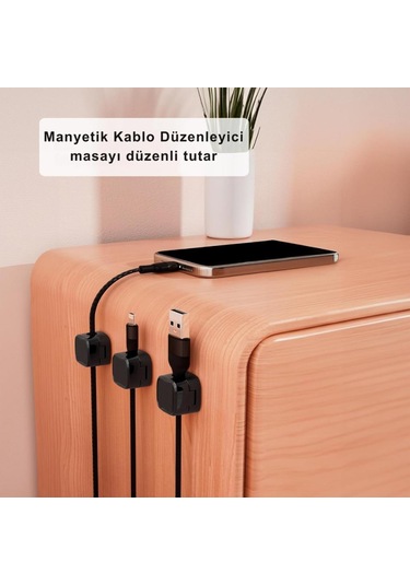 Coofbe 6 Adet Set Yapışkanlı Manyetik Kapaklı Kablo Düzenleyici Kablo Organizer Kablo Düzenleyici 25cm-300lü