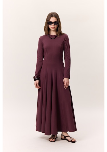 Kuplu Uzun Kollu Elbise Bordo Bordo