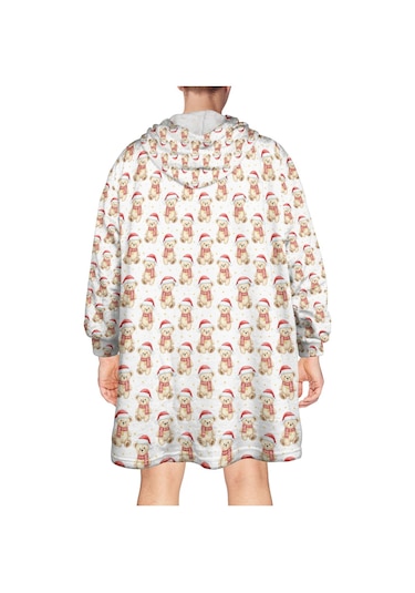 Noel Temalı Unisex Giyilebilir Battaniye Hoodie, Kalın Peluş, Kollar Ve Büyük Cep-a155 Bej