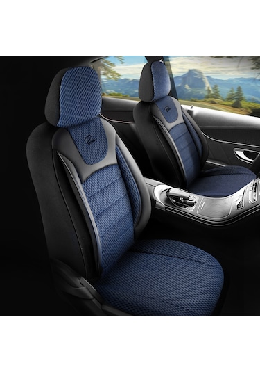 Panda Prestij Serisi Dokuma Kumaş Oto Koltuk Kılıfı  Mavi - Siyah
