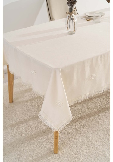 Silvio Krem Güpür Çiçekli Masa Örtüsü 160x220 Cm Krem