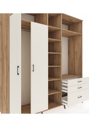 Kronos Dolap 9 Raflı 3 Çekmeceli 2 Askılı 220x59x243 Çam-aytaşı/aytaşı Aytası/aytası