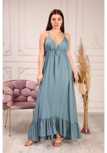 Aymeravm - Örgü Askılı Büzgülü Kadın Elbise - Knz1228Ga