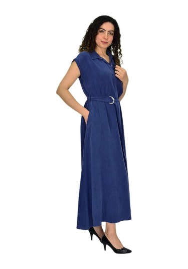 Kadın Beli Kemerli Elbise Bgl-st04639 İndigo