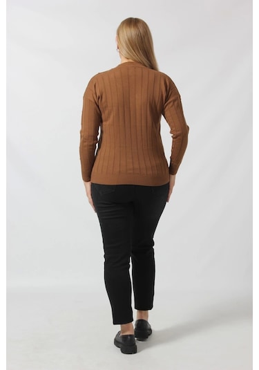 Moda Berray Y6328 Fındık Örgü Detaylı Triko Kazak Kahverengi