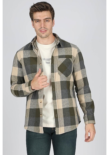 Lee Cooper Deon Erkek Dokuma U.kol Gömlek Haki-bej-20526 Haki-bej Ekose Haki - Bej