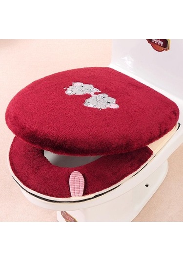 Kırmızı Tuvalet Minderi Ev Seti Tuvalet Minderi İki Parçalı Set Evrensel Tuvalet Minderi Minder Fermuarlı Tuvalet Kapağı İki Parçalı Set Kırmızı