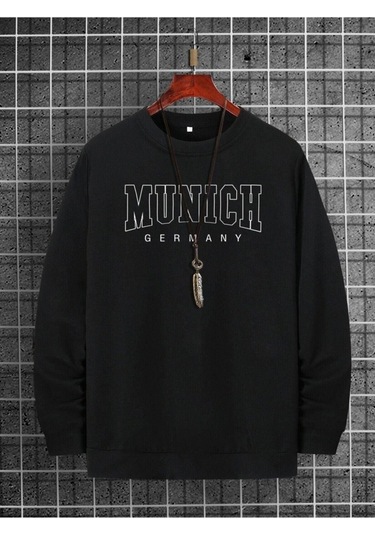 Erkek Siyah Munih Baskılı Oversize Sweatshirt Siyah