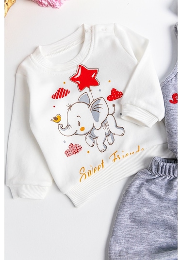 Babymod Fil Figürlü Üçlü Yelekli Kız Bebek Takım