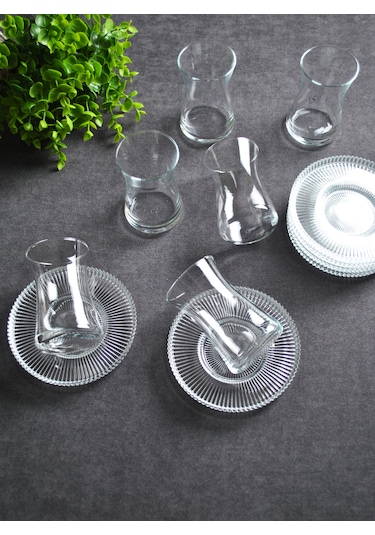6'lı Cam Vargas Çay Tabağı Çizgili 12 Cm Şeffaf