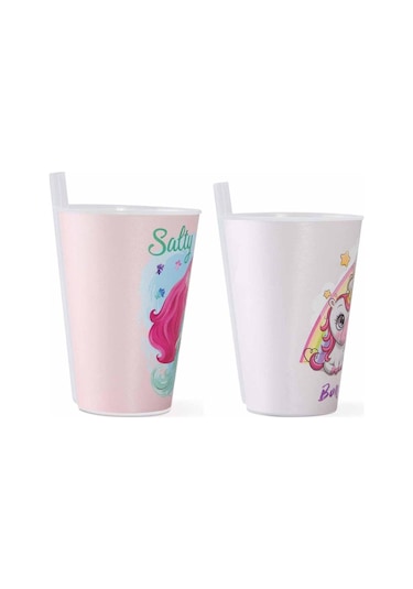 Kapris 2 Adet Desenli Plastik Pipetli Bardak Kız Model 400 Ml