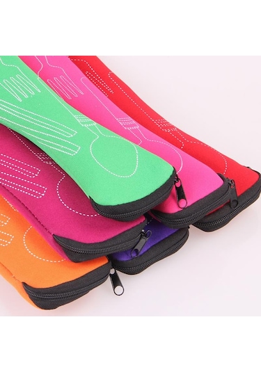 Mor Taşınabilir Sofra Çantası Çatal Saklama Çantası Seyahat Saklama Kutusu Piknik Çatal Kaşık Bıçak Kılıfı Çanta