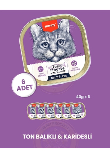 Wanpy Kedi 40g 6'lı Ton Balıklı & Karidesli Alutray Yaş Mama