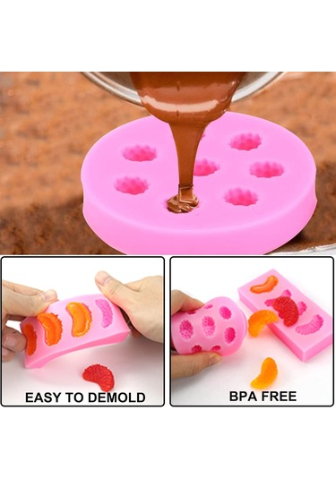Pxcl 5 Adet Meyve Silikon Kalıp Fondan Meyve Şekilli Jöle Kalıpla Pembe