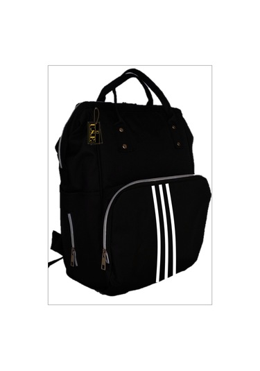 U.S.F Lüx Fonksiyonel Anne Bebek Bakım Sırt Çantası Çizgili Düz Siyah