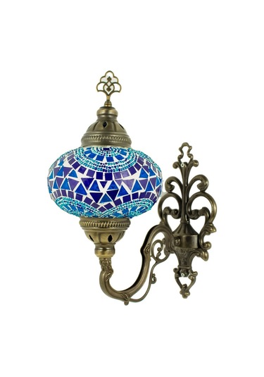 Cam Mozaik Aplik Dekoratif Duvar Lambası Tekli Mavi