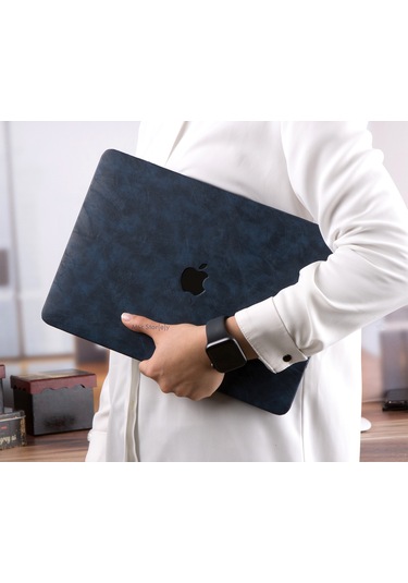 Macbook Air Kılıf 13 İnç Deri Leat01 Eski Usb'li Model 2010-2017 A1369 A1466 İle Uyumlu Lacivert
