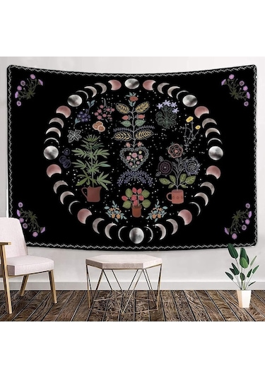 Bitki Goblen Boho Ay Ve Güneş Duvar Sanatı Asılı Halılar Mandala Estetik Odası Dekor Yatak Odası Dekorasyon Aksesuarları Battaniye - 230x150cm
