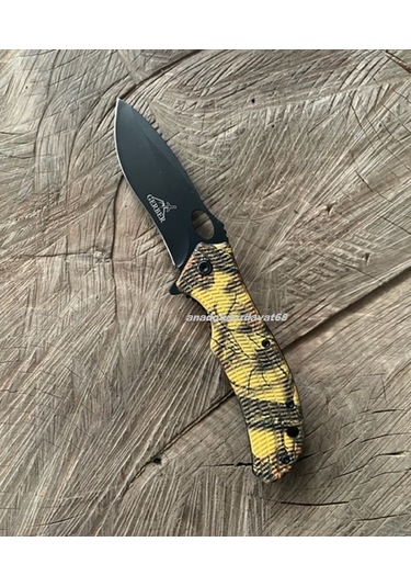 Gerber Carbon Çelik Özel Cep Çakısı Kamp Çakısı Açacak Çekiçli Cep Bıçak 22cm Siyah Sarı
