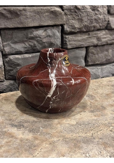 Vişne Mermer Vazo - Çap 20cm Yükseklik 15cm Beyaz